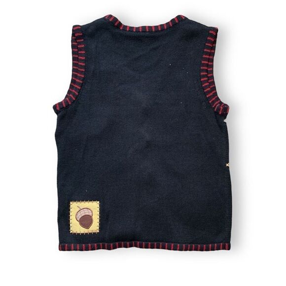 Vintage 90s Printed Knit Sweater Vest Black Red Embroidered Dark Floral Autumn - Picture 2 of 13